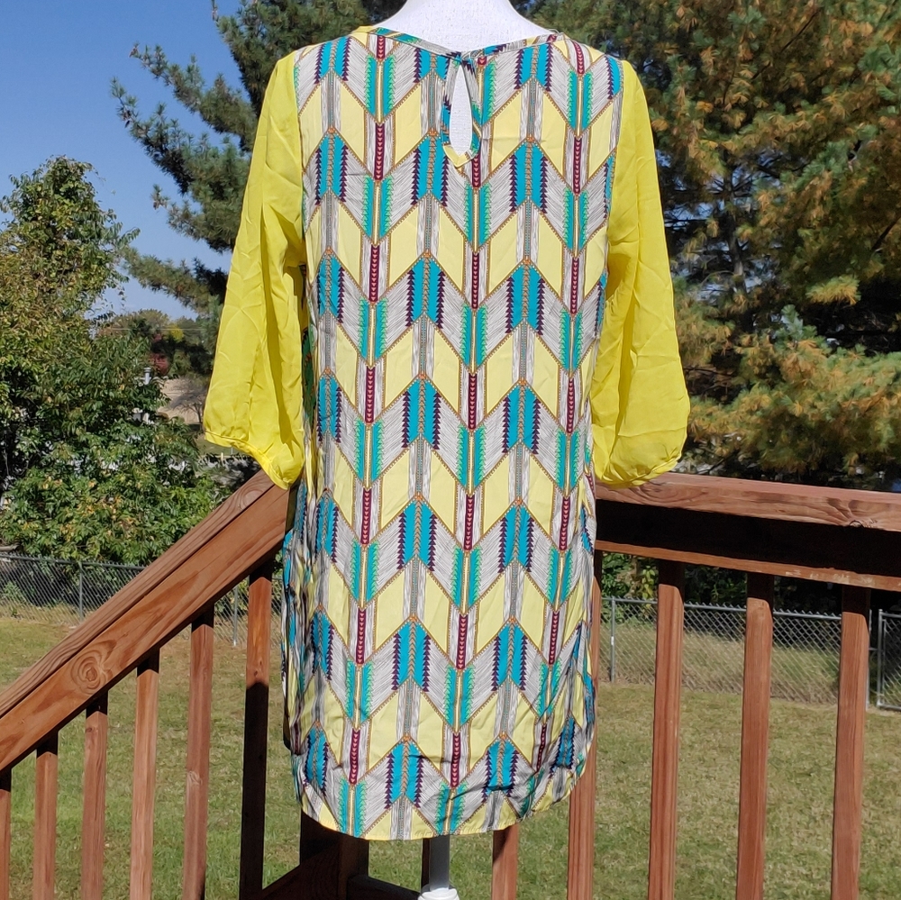 🌟 3 for $15 Deal! 🌟Yellow sheer sleeve dress teal orange purple - Picture 2 of 5